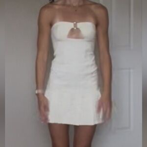 Peppermayo White Strapless Mini Skirt Dress with Front Keyhole